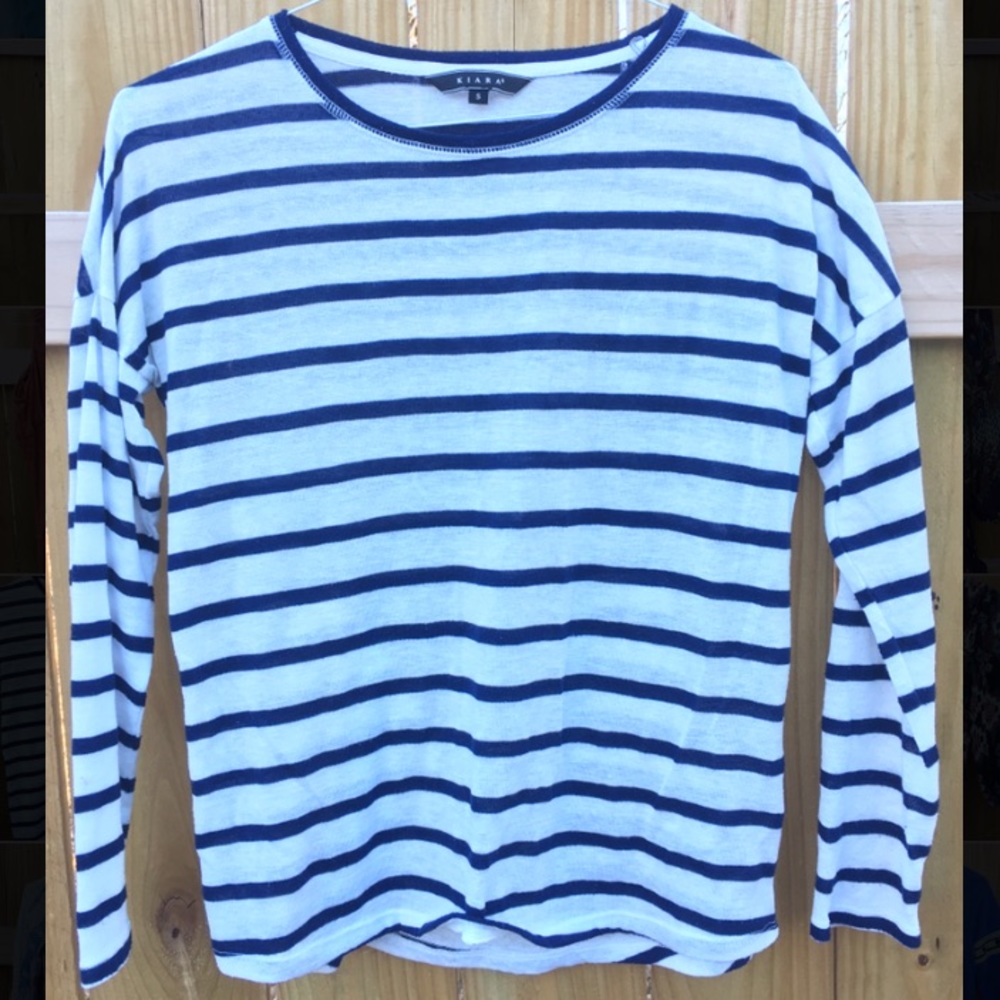 Navy and white striped long sleeve shirt